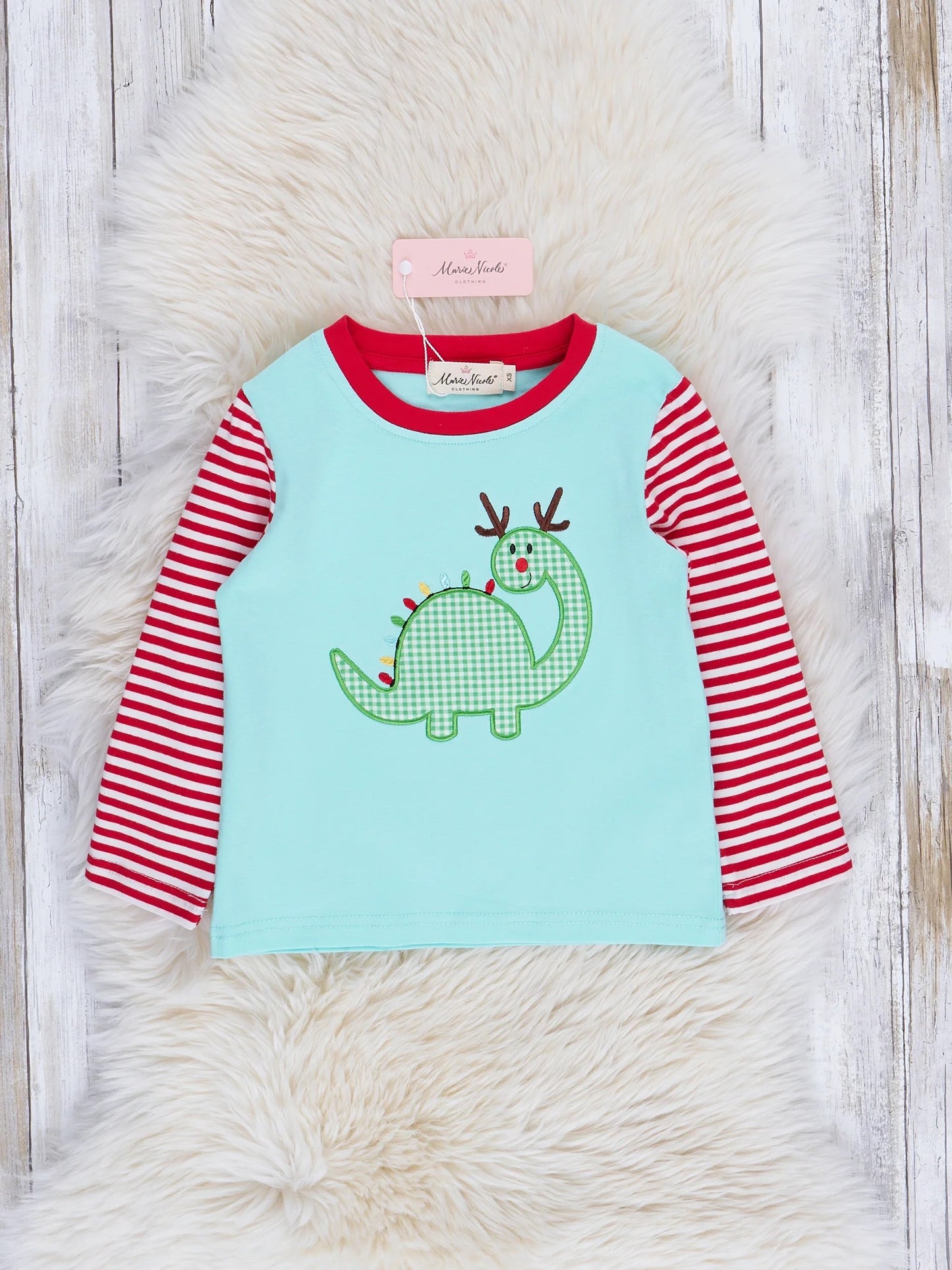 Blue Gingham Dino Raglan Shirt
