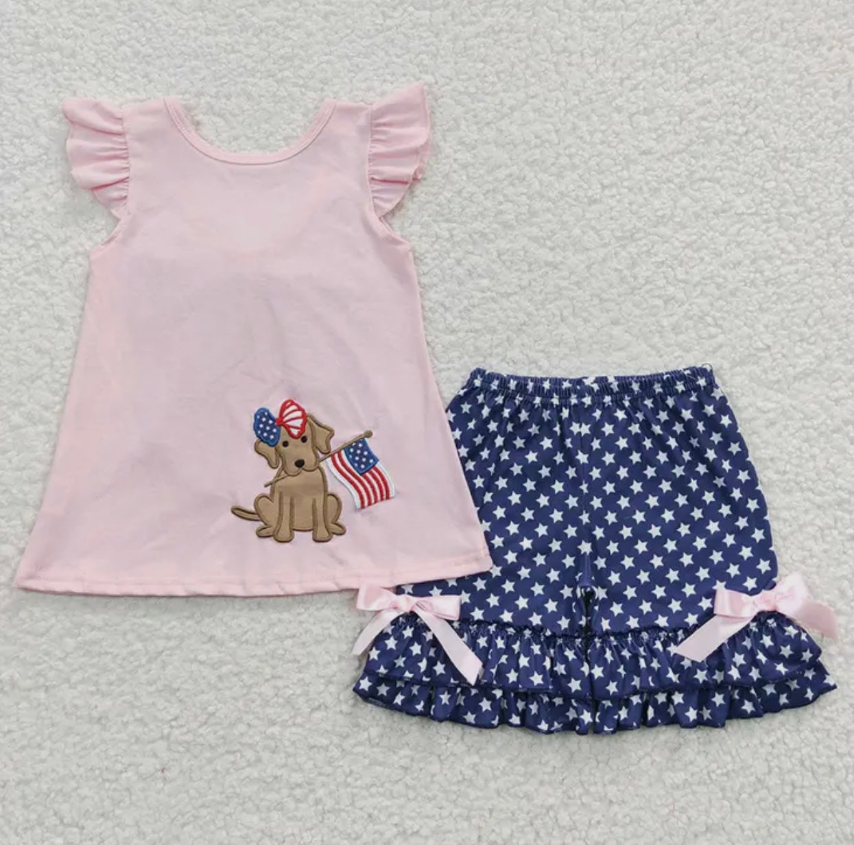 Girls Pink Dog Short Set