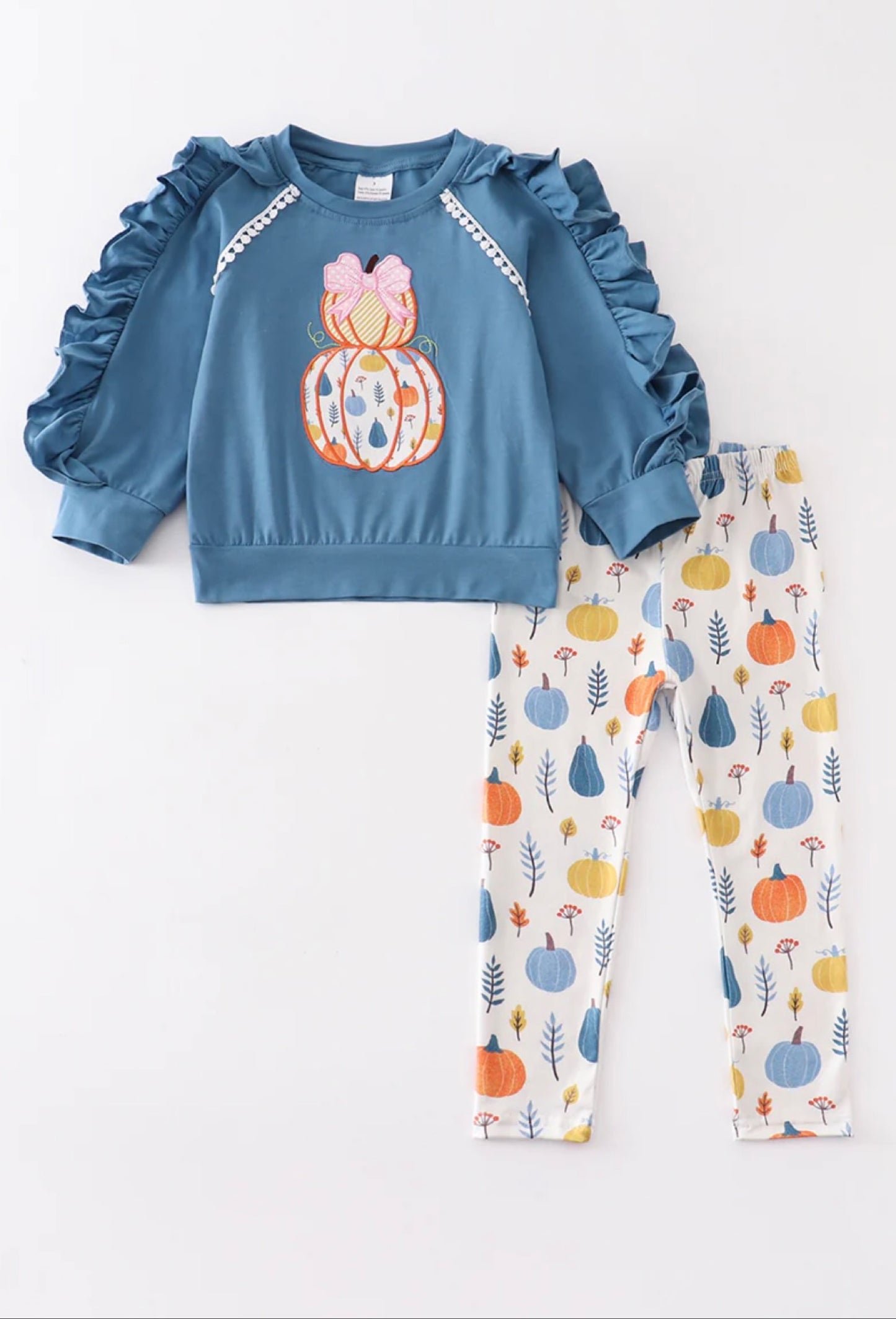 Blue Pumkin Ruffle Girl Set