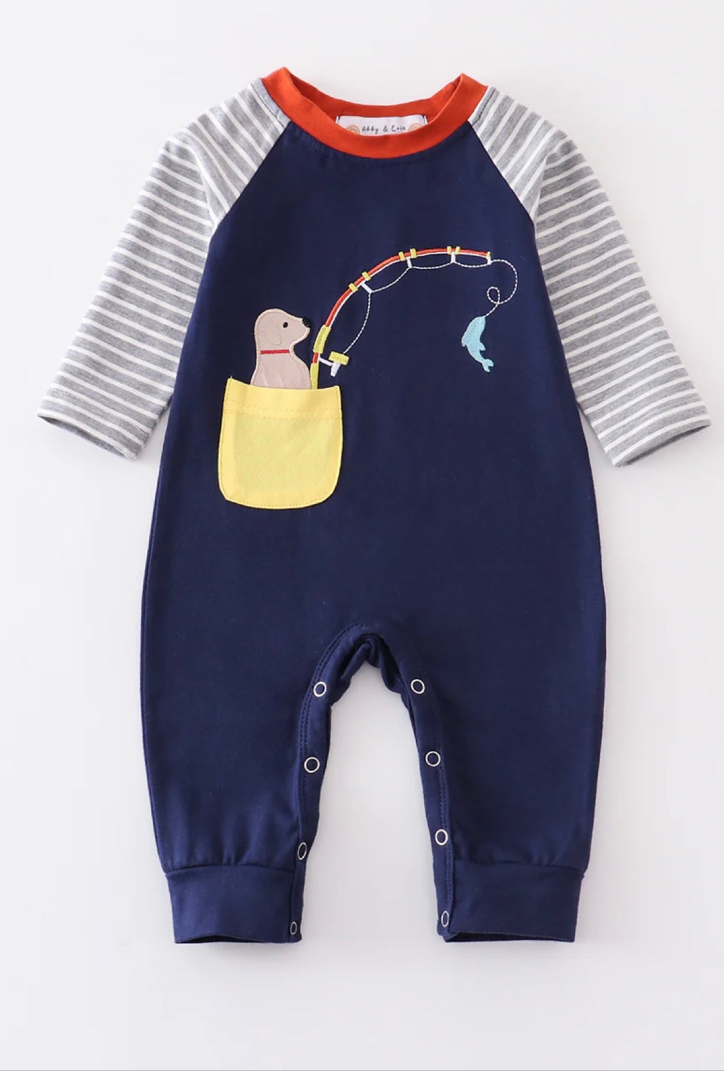 Navy Puppy Fishing Romper