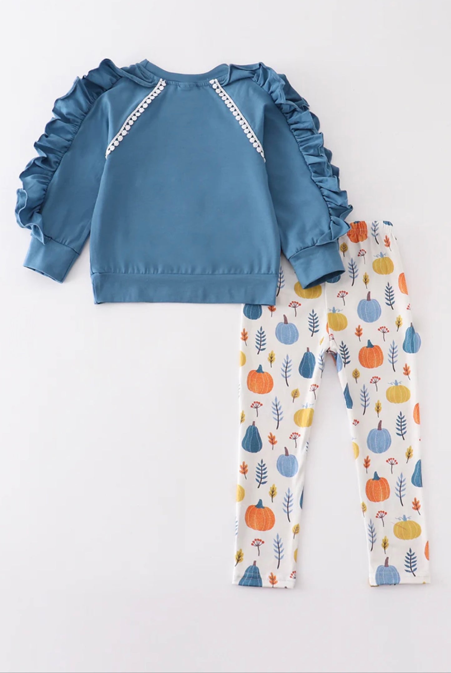Blue Pumkin Ruffle Girl Set