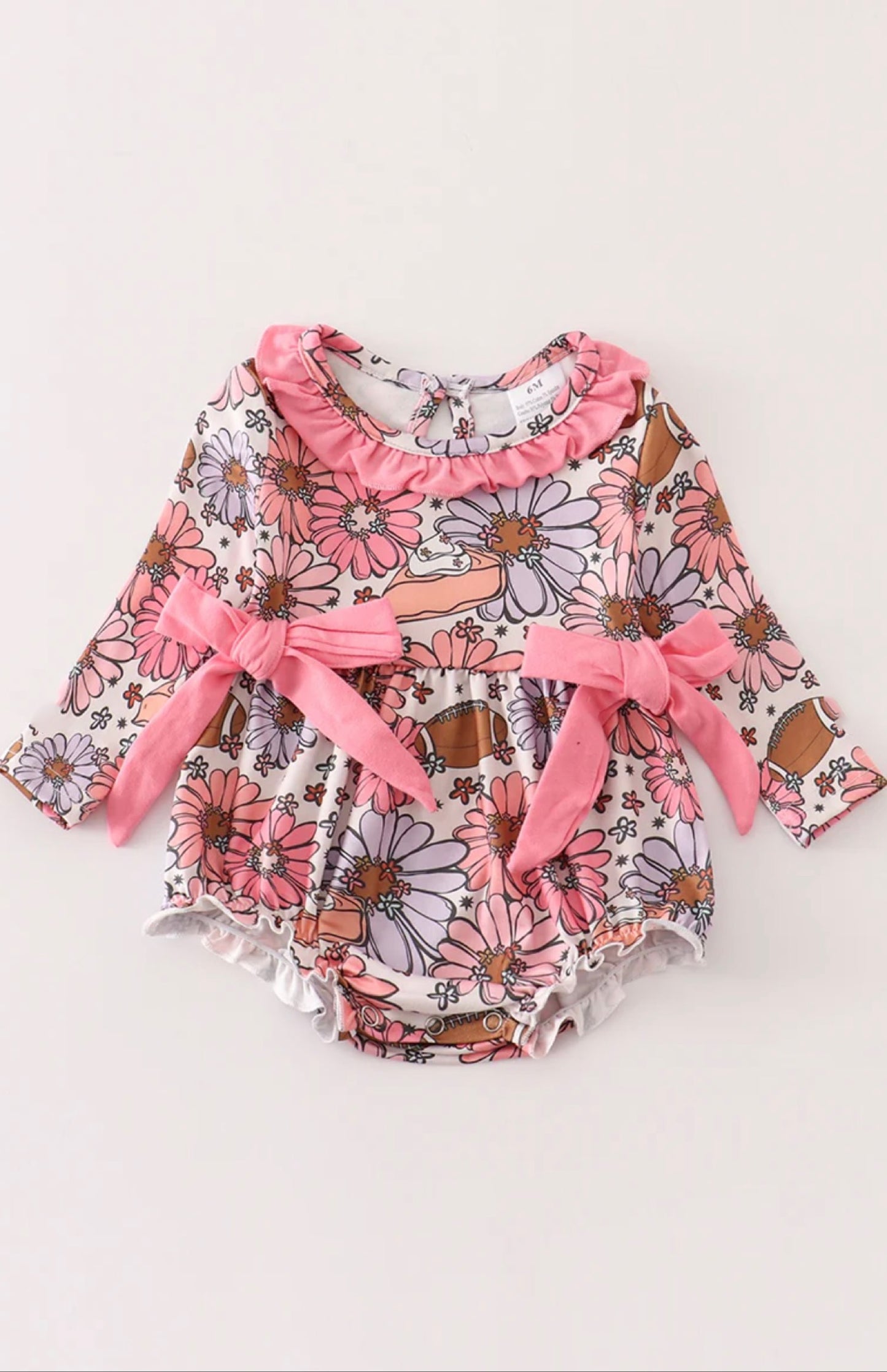 Pink Floral Football Baby Romper