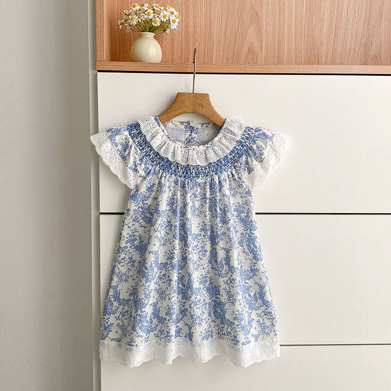 Blue Floral Smocked Dress