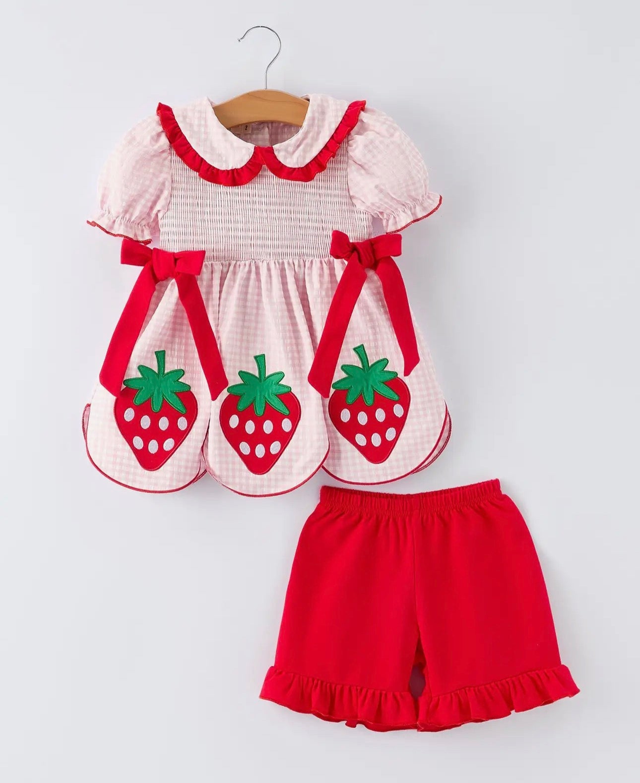 Plaid Smocked Strawberry Short Set