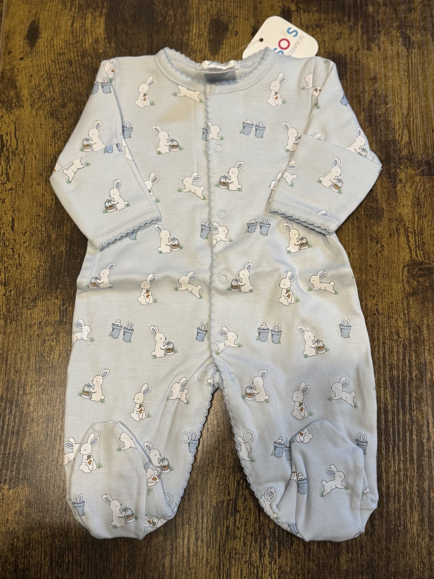 Bunnies in the Garden Blue Footie