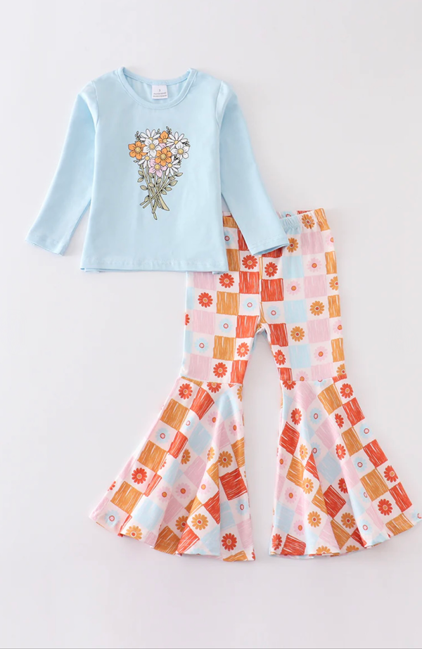 Floral Print Girl Set - Blue
