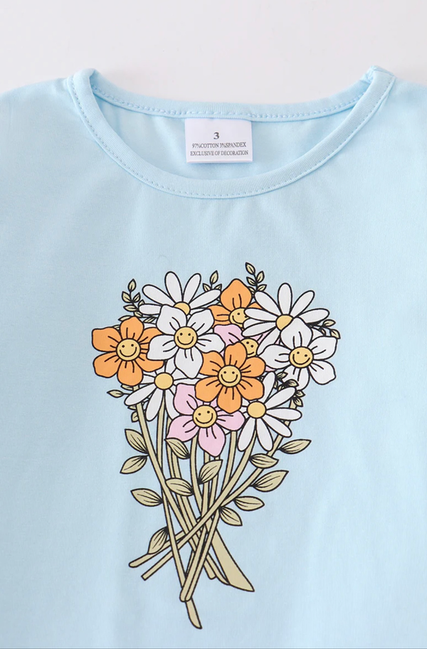 Floral Print Girl Set - Blue