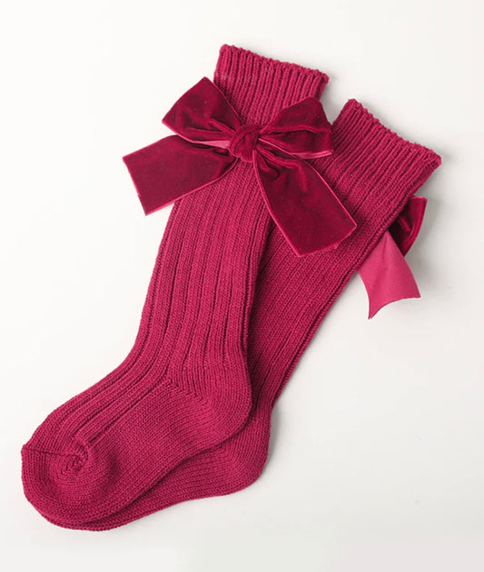 Maroon Bow Knee High Socks