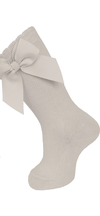 Knee Socks with Gross Grain Side Bow- Stone