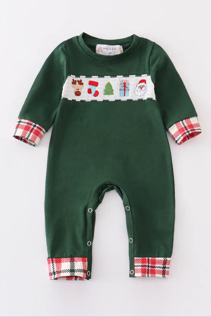 Green Christmas Smocked Boy Romper