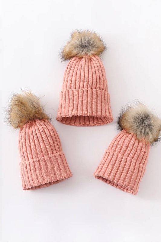 Pink Coral Pom Pom Beanie