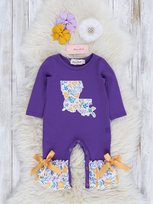 LA Purple Floral Ruffle Romper