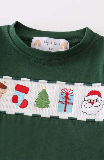 Green Christmas Smocked Boy Romper