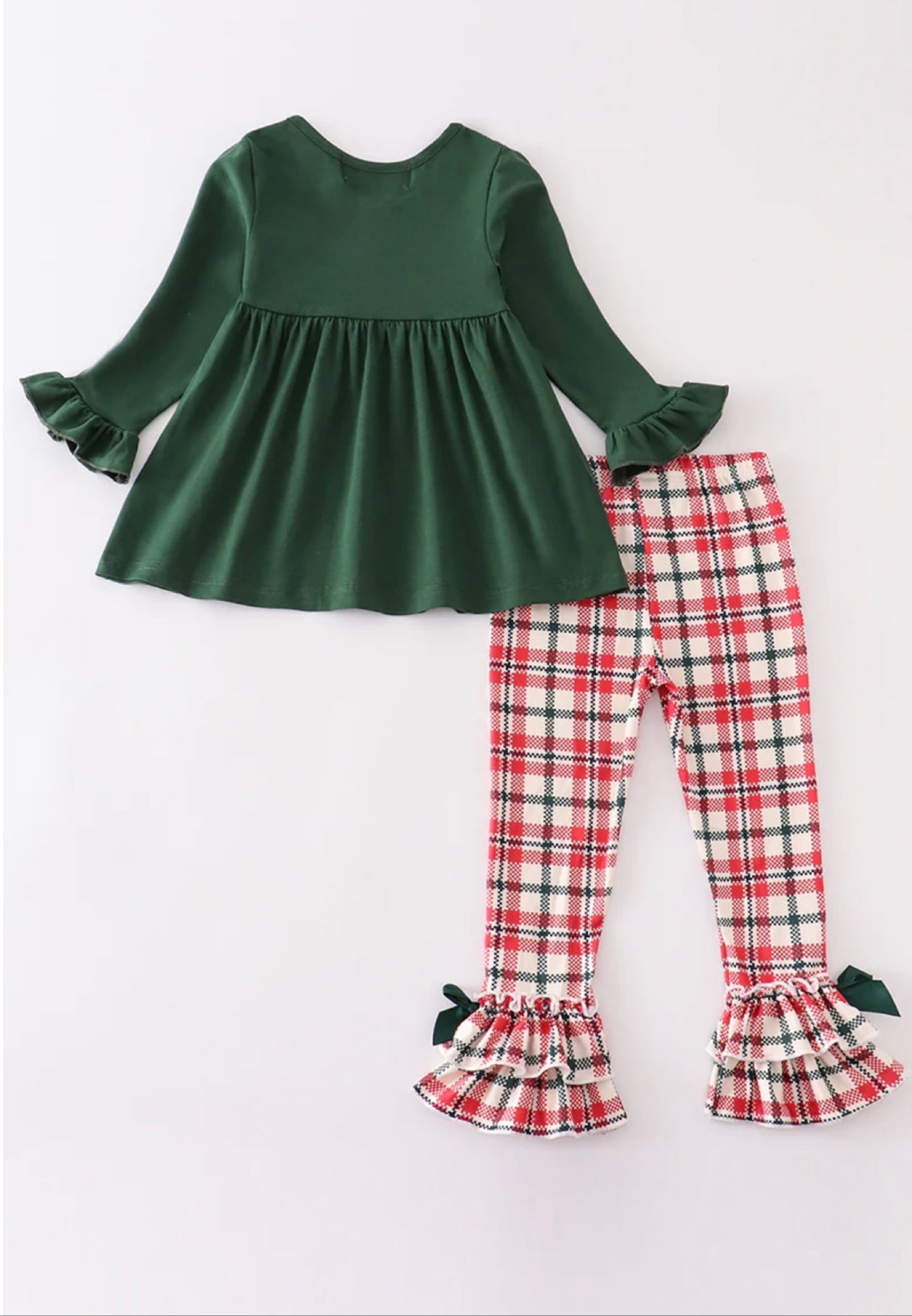 Green Christmas Smocked Ruffle Set