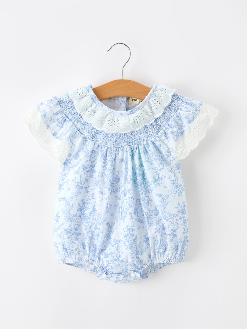 Blue Floral Smocked Bubble