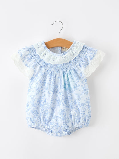 Blue Floral Smocked Bubble