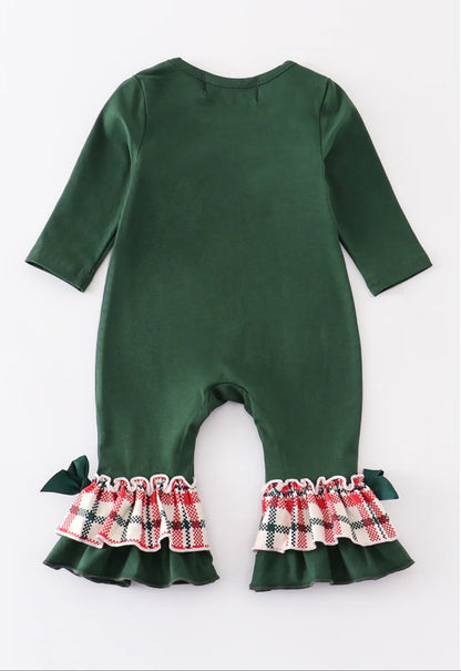 Green Christmas Smocked Ruffle Romper