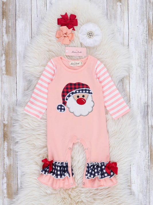 Pink & Navy Gingham Santa Ruffle Romper