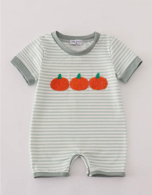 Sage Stripe French Knot Romper