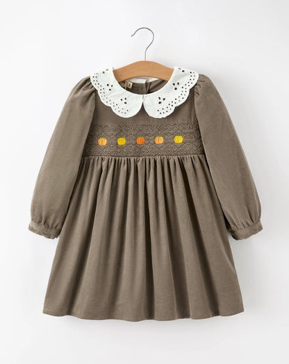 Pumpkin Eyelet Collar Dress