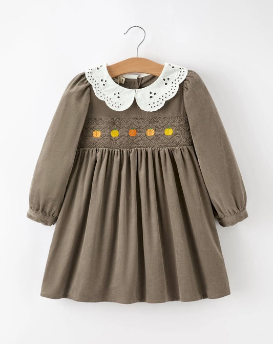 Pumpkin Eyelet Collar Dress