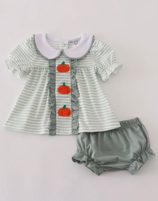 Sage Stripe French Knot Bloomer Set