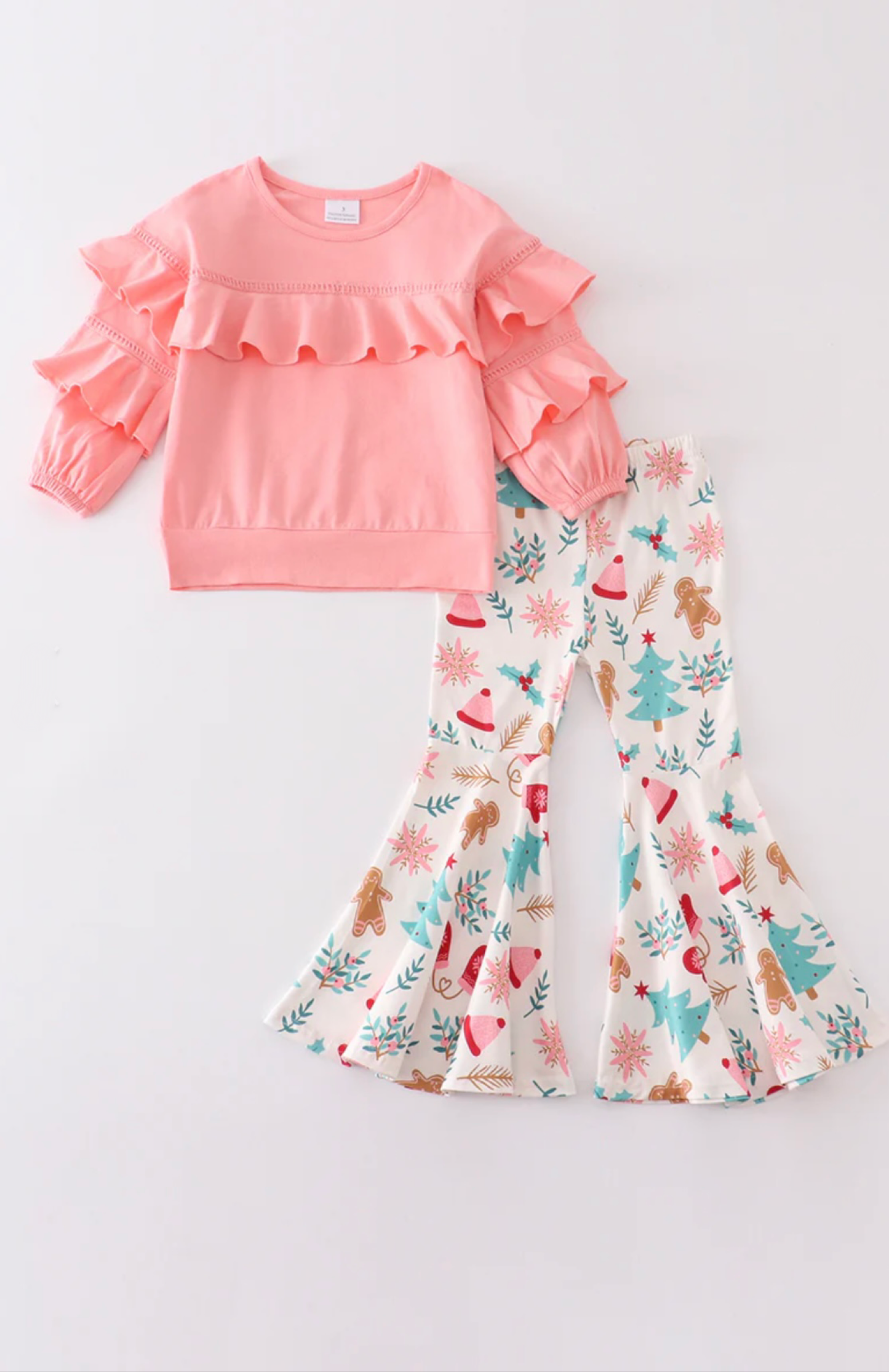 Christmas Ruffle Bell Pants Set - Pink