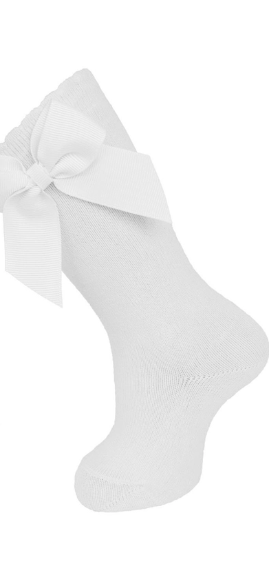 Knee Socks with Gross Grain Side Bow- White